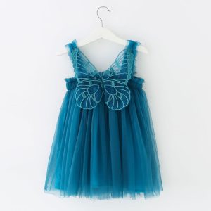 1-6Y Toddler Baby Kids Girls Lace Layered Tulle Dress 2023 Summer Sleeveless Butterflywings Tutu Princess Birthday Party Dresses