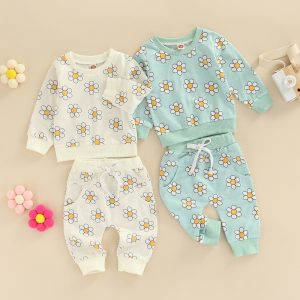 Baby Girl 2Pcs Autumn Clothing Set Long Sleeve Floral Printed O-Neck Sweatshirts Pant