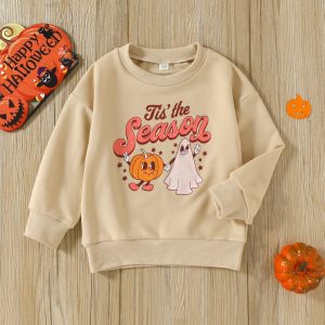 Toddler Baby Girl Boy Autumn Halloween Clothing Long Sleeve Cartoon Pumpkin Printed Sweatshirt