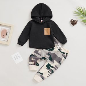0-3Years Baby Boys Tracksuit Outfits Long Sleeve Hooded Sweatshirt Elastic Camouflage Pants Suit