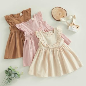 2023-02-23 Lioraitiin 0-4Years Toddler Baby Girl Summer Dress Cute Sleeveless Round Neck Loose Fit Ruffle Dress