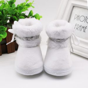 Baby Autumn Cashmere Plush Boots Baby Girl Boys Winter Warm Shoes Bandage Toddler Fuzzy Balls First Walkers Kid Shoes Newborn