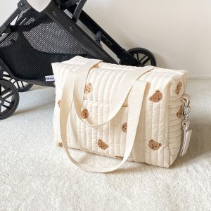 Cotton Baby Nappy Bag Cartoon Printed Mummy Shoulder Bag Large-capacity Multi-functional for Stroller Outing Female Travel Tote