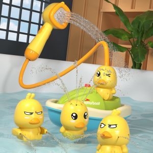 Electric Little Yellow Duck Bath Toys Cute Animal Water Sprayer With 3 Spraying Duck A Shower Head And A Boat For Kids Gifts