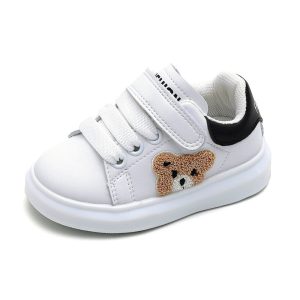 Sping/Autumn Baby Shoes Leather Toddler Boys Girls Sneakers Cute Bear Soft Sole White Tennis Fashion Little Kids Shoes
