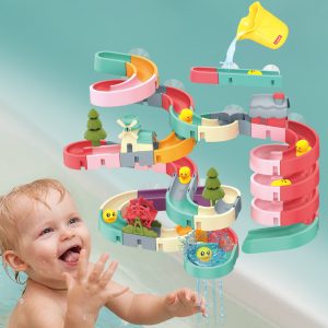 Baby Bath Toys DIY Assembling Track Bathroom Bathtub Kids Play Water Toy Set Duck Slide Toy for Children Toddler