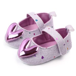 Summer Baby Infant Girls First Walkers Indoor Soft-Soled Sequin Heart-Shaped Princess Shoes Baby Walking Shoes First Walkers