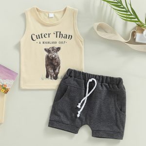 2 Piece Sleeveless Clothes Suits Crew Neck Printed Tank Tops Short Pants Summer Tops Shorts Summer Clothes Outfits Set