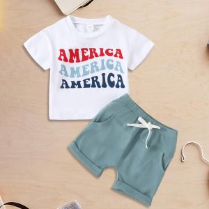 Casual Sports Tops Shorts Two-Piece Set Pullover T Shirt Tops and Shorts Cotton Letter Printed Children Clothes Sets