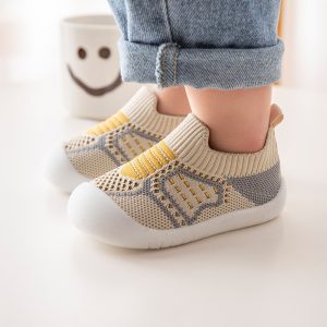 Shoes Anti-slip Breathable Infant Crib Floor Socks with Rubber Sole for Children Girls Boys Mesh Shoes Soft Bottom Slippers