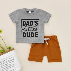 Boy Baby T-shirt Shorts Groups Drawstring Baby Boys T-Shirt Pocket Shorts Letter Print Round Neck2 Piece Outfits Clothes Summer