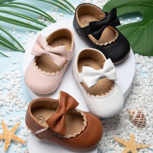 Casual Shoes Infant Toddler Bowknot Non-slip Rubber Soft-Sole Flat PU First Walker Newborn Bow Decor Mary Janes