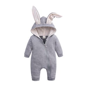 Winter Baby Rompers Newborn Boys Girls Clothes Rabbit Ear Hooded Jumpsuit Infant Costume Fleece Thick Baby Boys Romper Pajamas