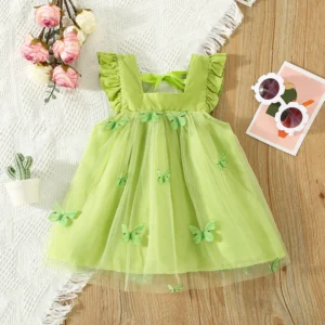 Summer Baby Girl Dress Girls Green Butterfly Mesh Princess Dress Children Birthday Party Clothing