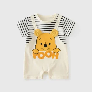 Summer Baby Jumpsuit Cartoon Winnie the Pooh Comfortable Rompers for 0-2 Years Old Boy Girl Stripe Short Sleeve Bodysuits