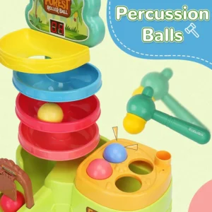 Ball Rolling Track Toy for Kids 3+Years,3-in-1 Hammer Pound & Shoot Balls with Scoring Game & Ball Drop,Early Developmental Toys
