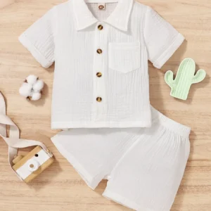 Cotton White Summer Lapel Short-Sleeved Shorts Fabric Skin Friendly Comfortable Loose Suitable For Outdoor Sports Outing Suit